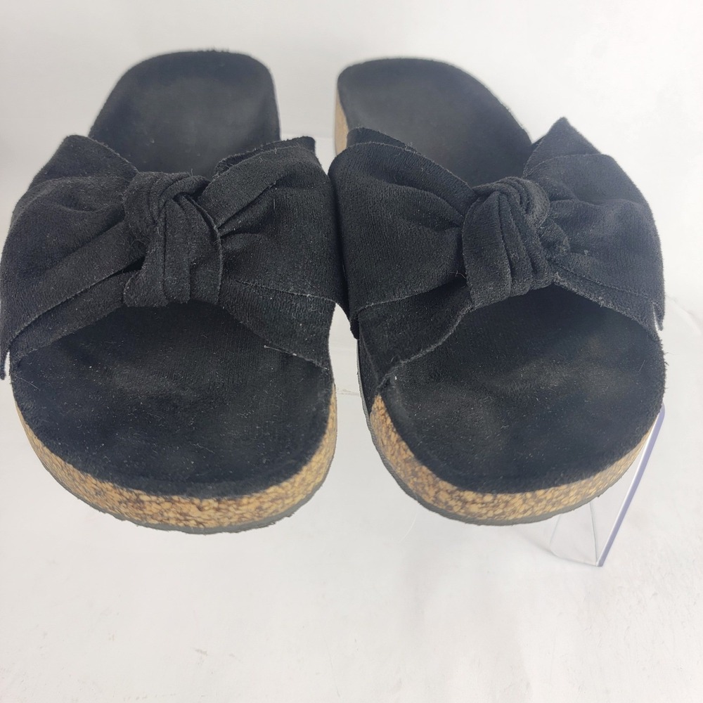 Forever Womens 9 Slip‎ On Slide Sandals Black Bow Casual Neutral Basic Boho - Picture 3 of 7